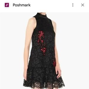 Nicole Miller Black Lace Dress with Red Floral Details‎ 4